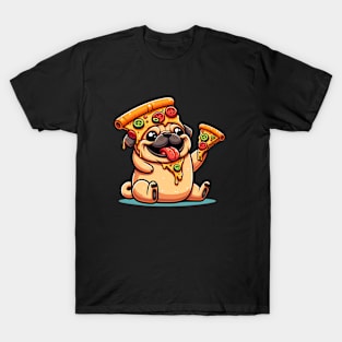 Cute Funny Pug Dog Eating Pizza T-Shirt